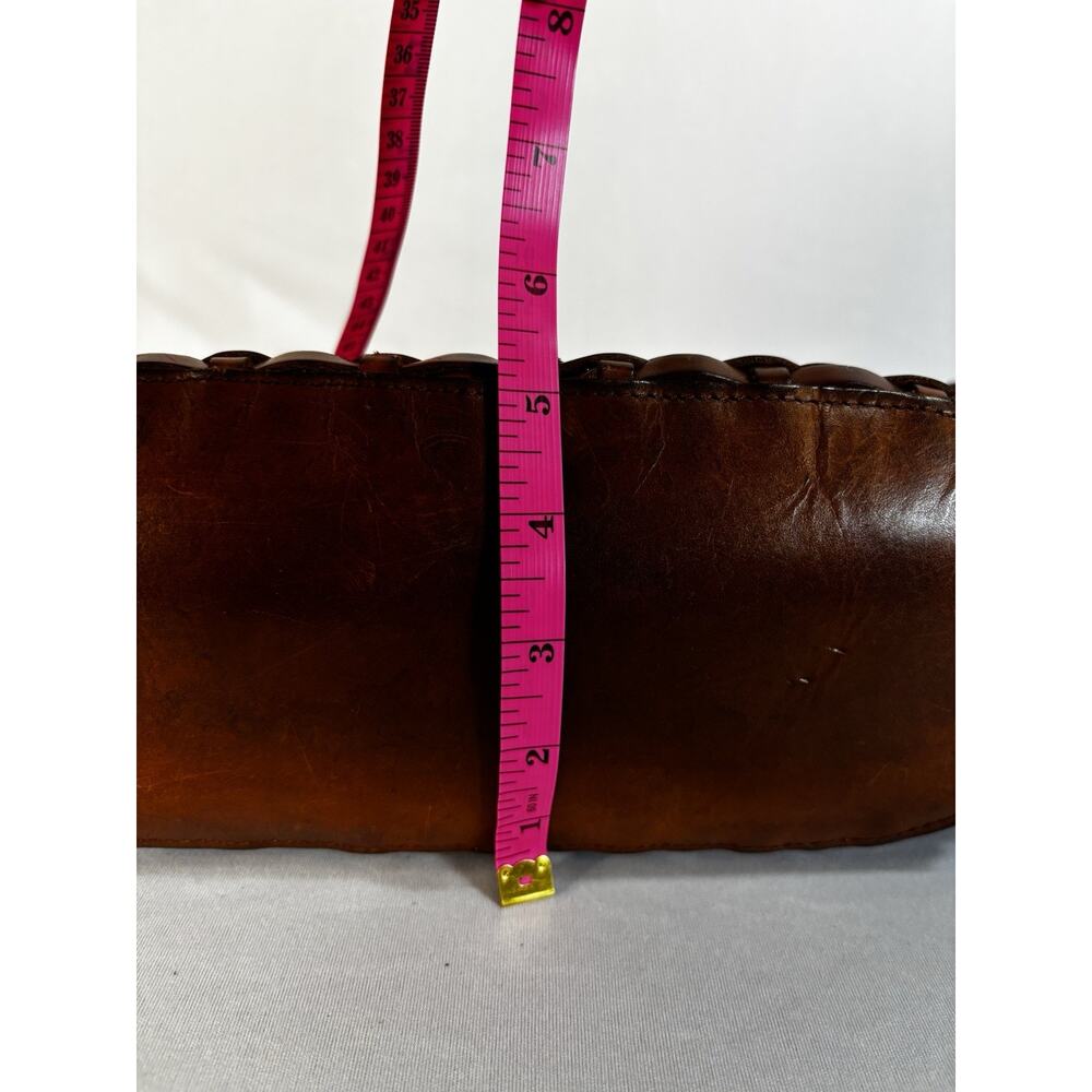 VTG Y2K Italy Woven Leather Tote Bag Cognac Brown Braided Intrecciato Style - Picture 12 of 16